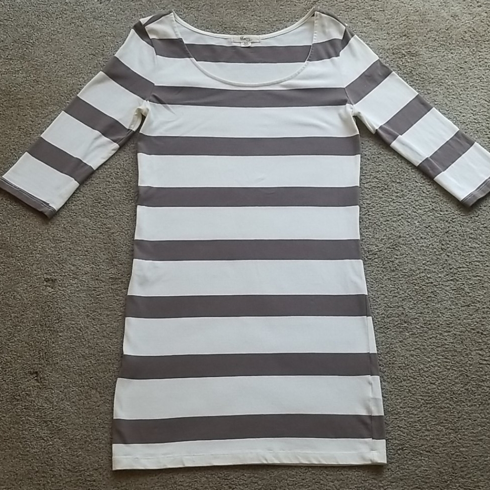 Grey Striped Body Con Tunic Top Dress